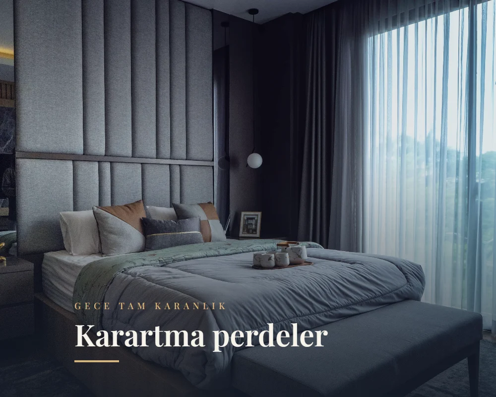 Karartma perdeli modern yatak odası